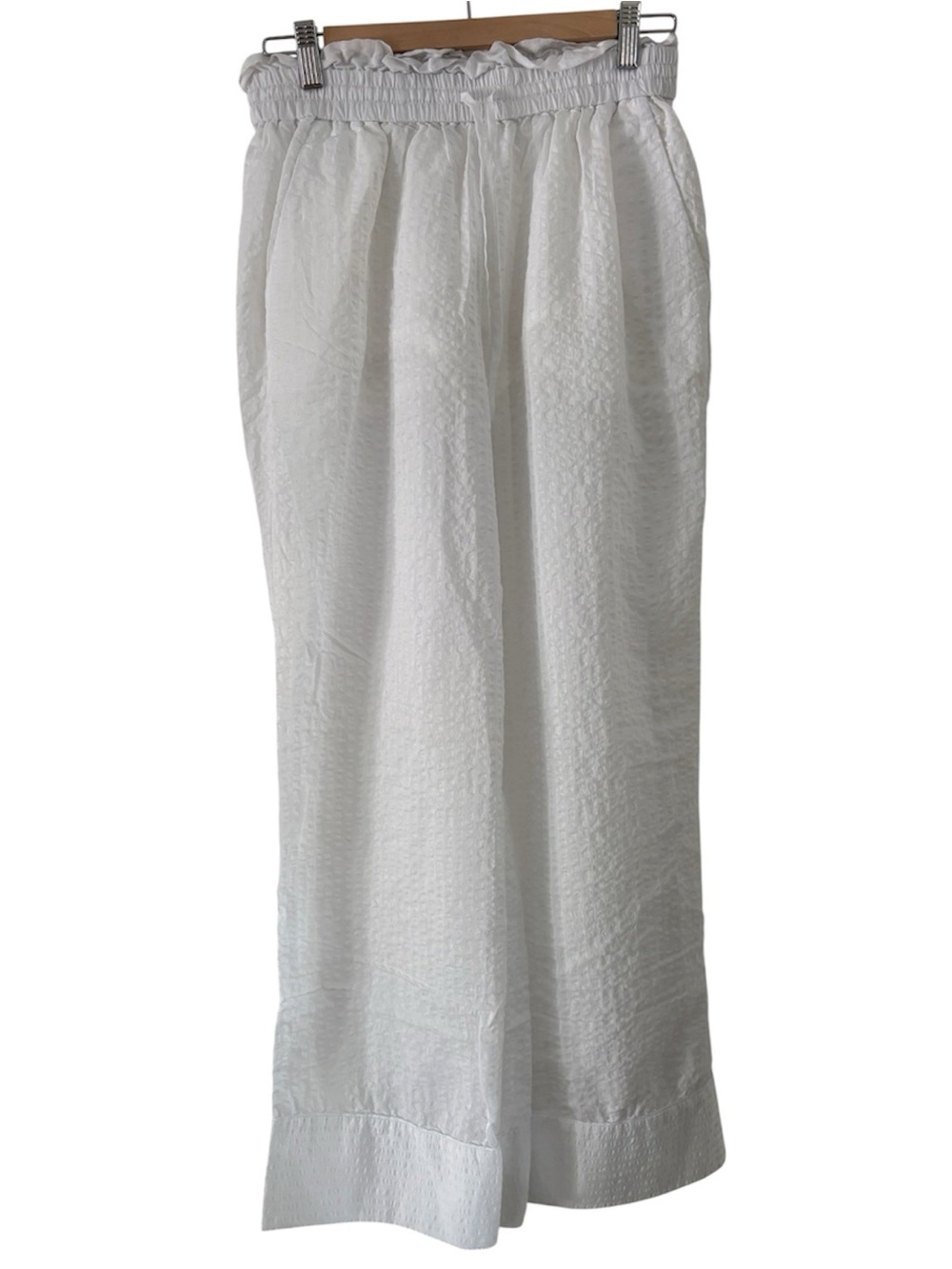 Jonathan Simkhai Luxe Textured Wide‑Leg Pants resortwear white cotton blend M